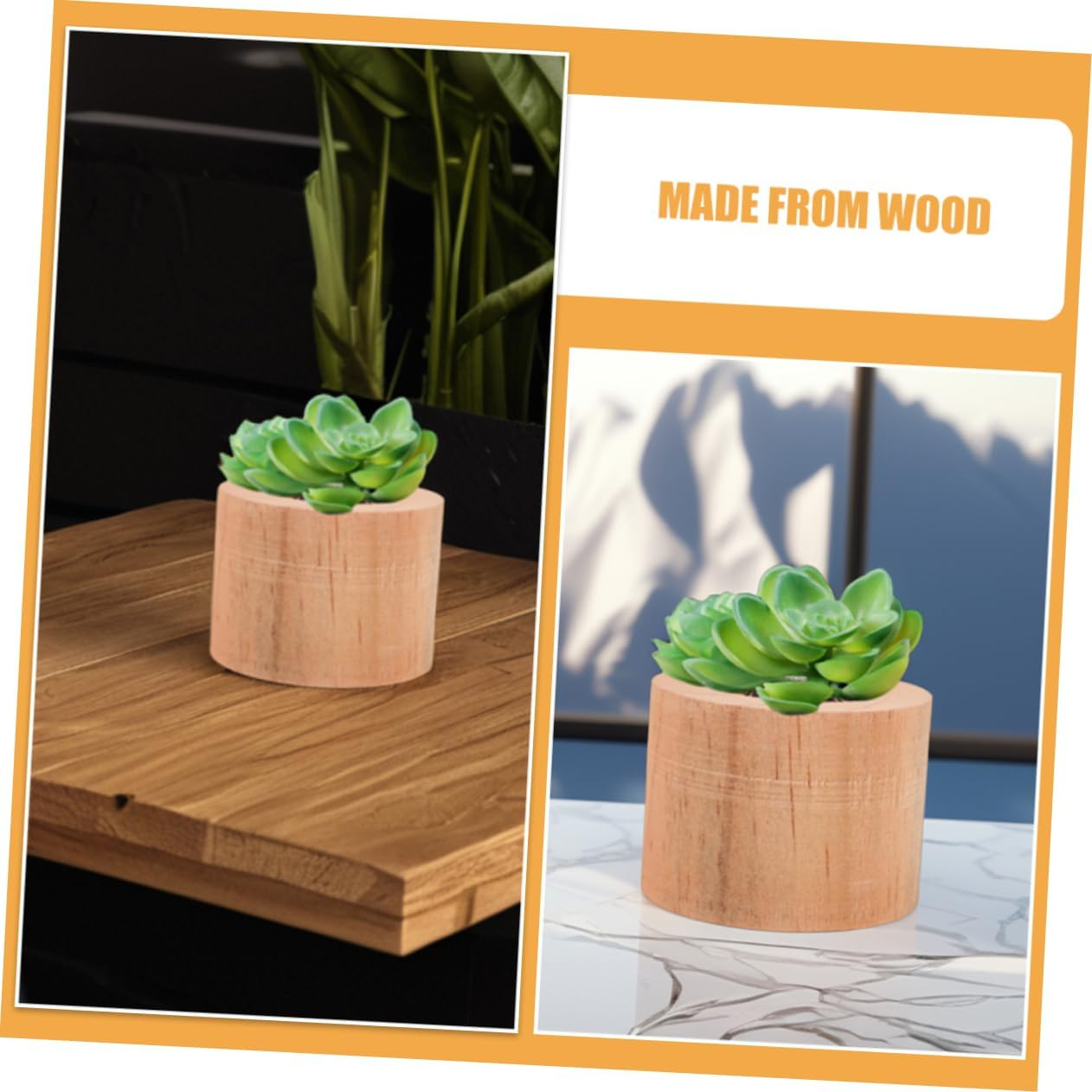 OFFSCH 3Pcs Rustic Mini Wooden Flower Pots Flowerpot for Indoor Gardening Decor image number 4