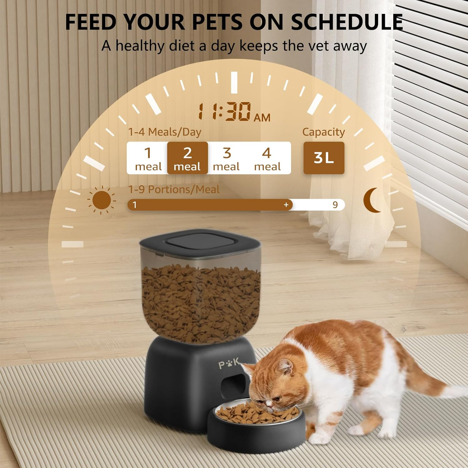 Automatic Cat Food Dispenser and Water Fountain Cat Combo, Battery Life up to 180 Days, Voice Recording 10S, 3L Automatic Bowl and 2L Fountain (Black) image number 3