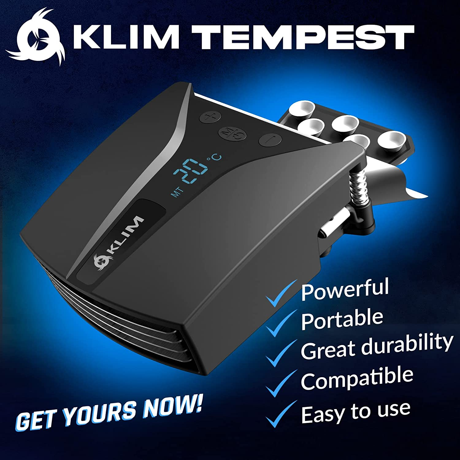 KLIM Tempest Laptop Cooler with Vacuum Fan - Gaming Fan with Display - Temperature Detection + Automatic/Manual Mode - 4000 RPM - Portable - Compatible with Cooling Pads image number 2