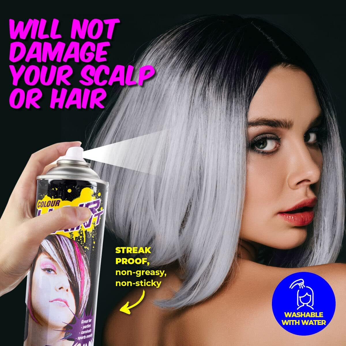 Party Central Non-Sticky Fluro Colour Hair Spray 125 Ml, Silver image number 2