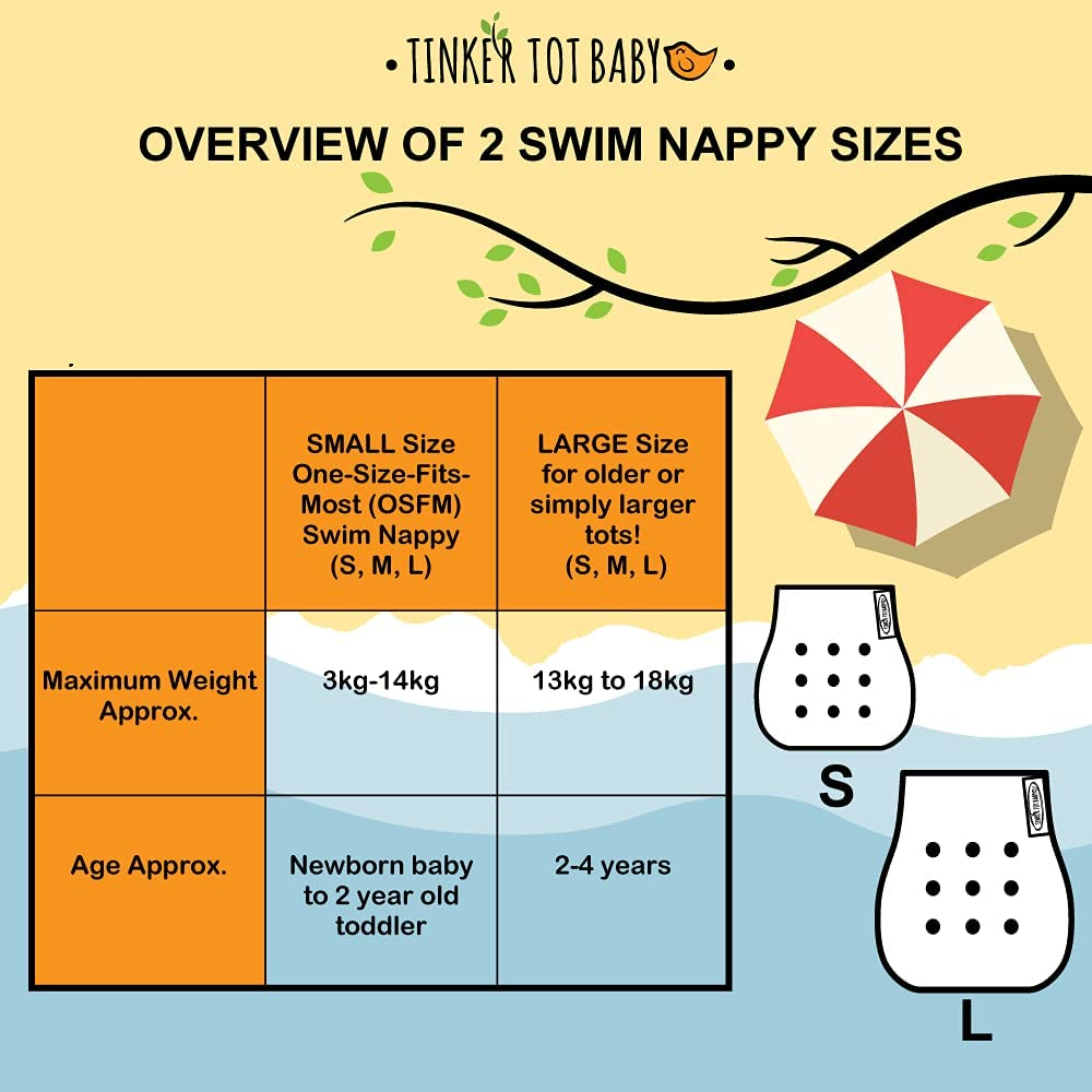 Tinker Tot Baby Reusable Swim Nappy - Small & Large Swim Nappies; Adjustable, Washable; Child, Toddler and Baby image number 2