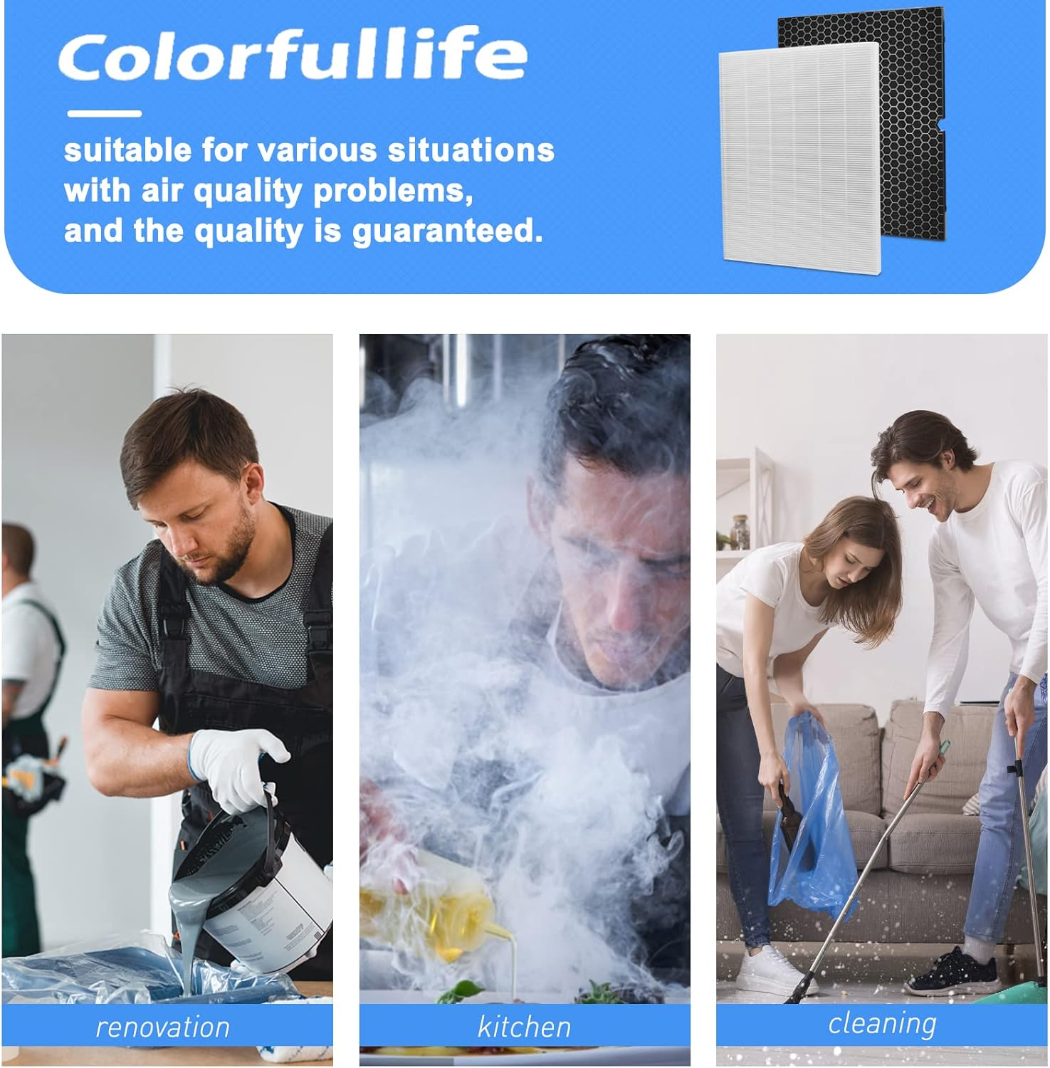 Colorfullife 116130 Replacement Filter H for Winix 5500-2 Air Purifier - 2 Pack HEPA Filters and Activated Carbon Filter Combo Pack image number 2