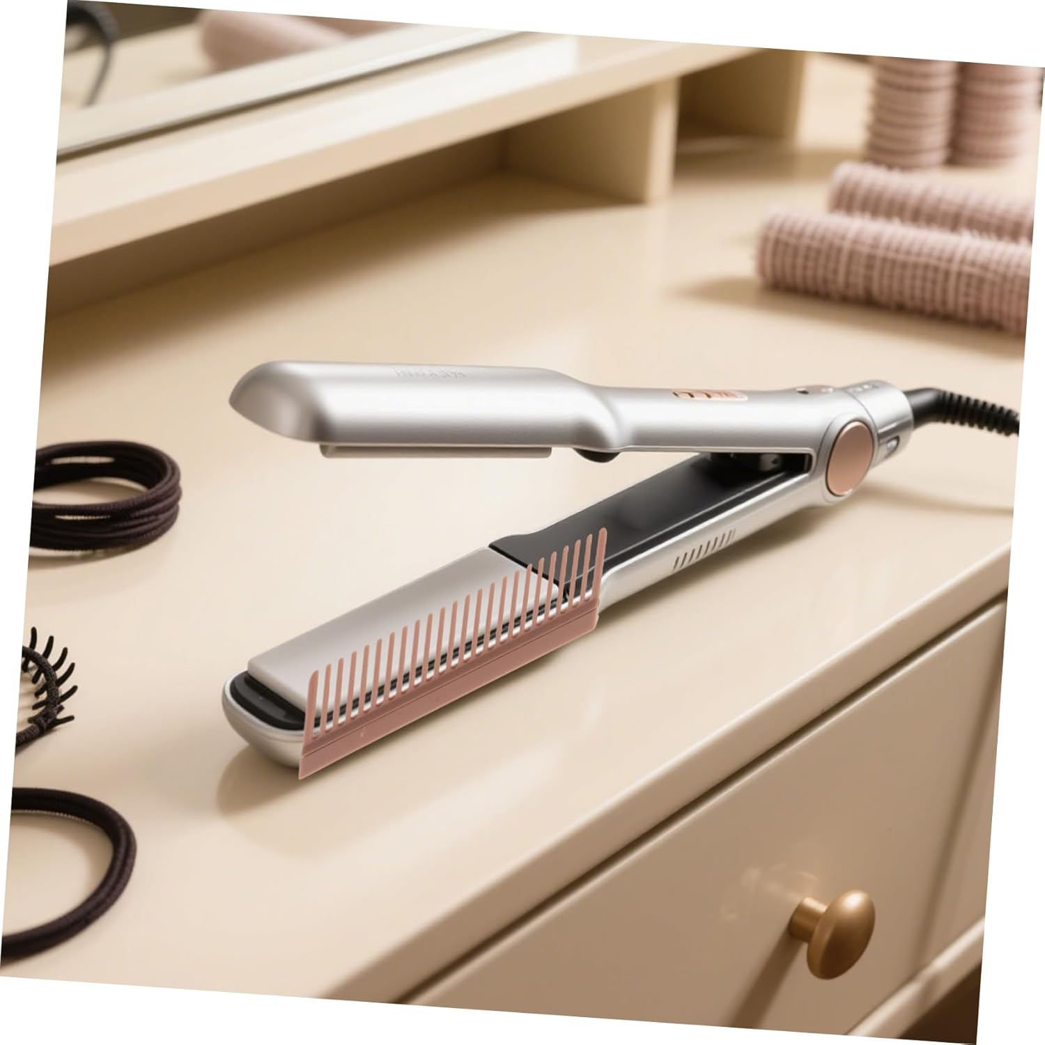 PENIKOKO 2Pcs Heat Resistant Clip Carbon Fiber Hair Straightener Comb Attachment Portable Hair Brush for Fast Styling Travel Friendly Accessory