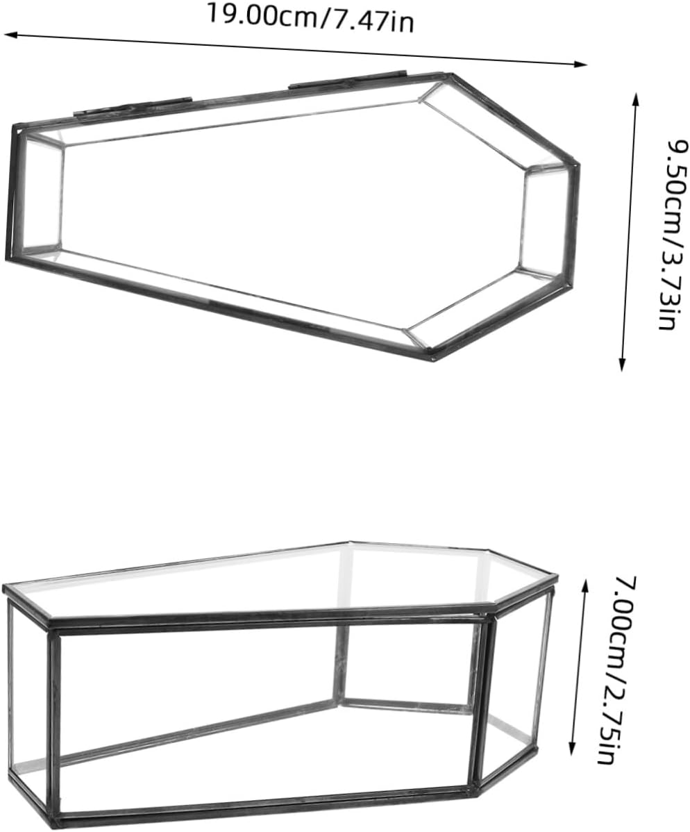 Amosfun Vintage Black Glass Coffin Decorative Jewelry Box with Hinged Lid Unique Halloween Candy Tray Gothic Keepsake Case for Spooky Home Display image number 6