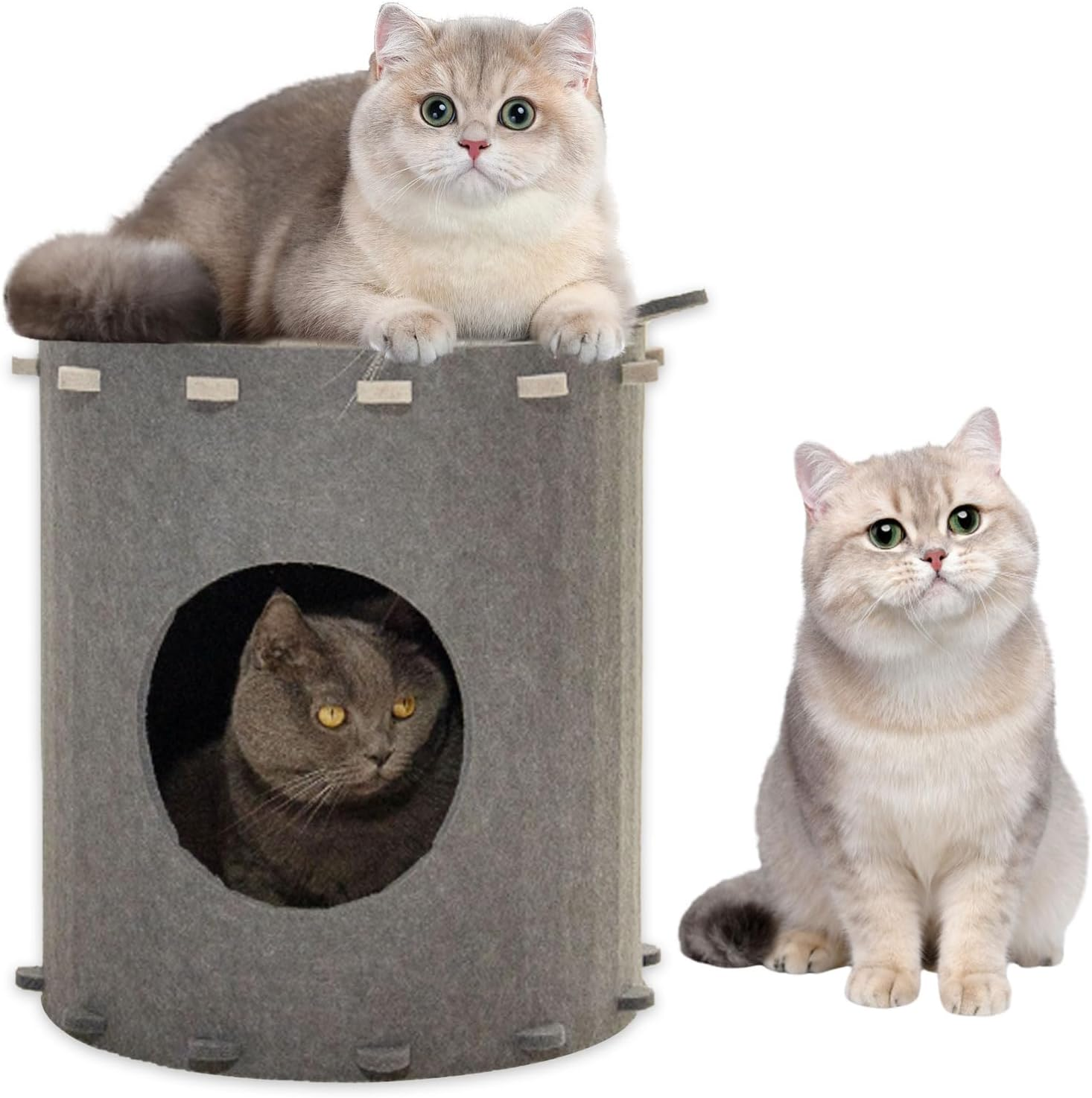 Cola Felt Cat Cave, 2 Levels, Felt Cat House, Cat Bed, Cat Cave for Cats, 42 X 41 X 41 Cm, Cat House for Rental, Cats for Sleeping, Hiding and Romping (Grey) image number 5