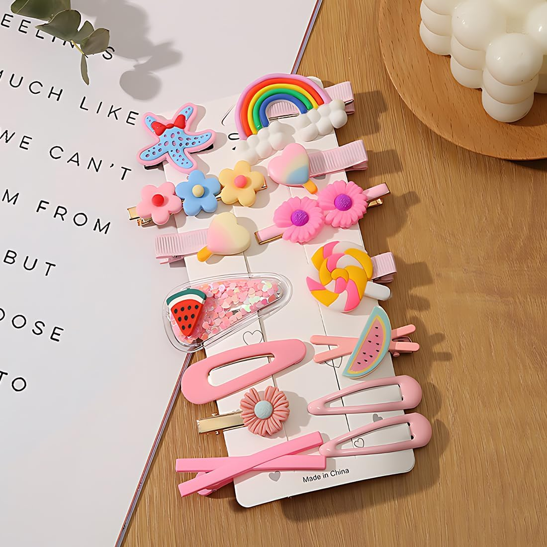 YOCDNOV 28 Pack Cute Hair Clips - Fashion Hair Accessories for Girls, Flowers, Fruits, Sweets, Desserts, Sweet Birthday Party Gifts (Pink Knitted Flowers + Pink Starfish) image number 5