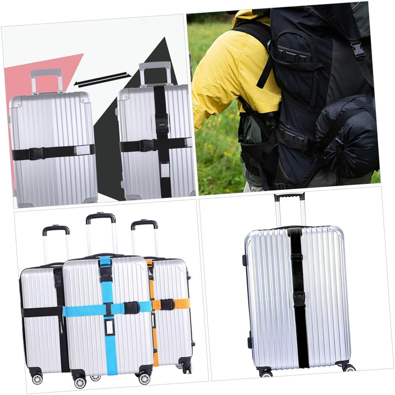ORFOFE 5Pcs Adjustable Heavy Duty Suitcase Packing Straps with Buckle Luggage Belts for Travel Strong Load-Bearing Carrying Straps Secure Suitcases for Camping and Storage