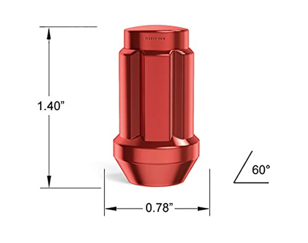20Pc Red Spline Drive Lug Nuts - 12X1.5 Thread Size - 1.4 Length - Closed End - Cone Acorn Taper Seat - Includes 1 Socket Key Tool - for Acura Chevy Honda Lexus Mazda Scion Toyota Hyundai Tuner image number 2