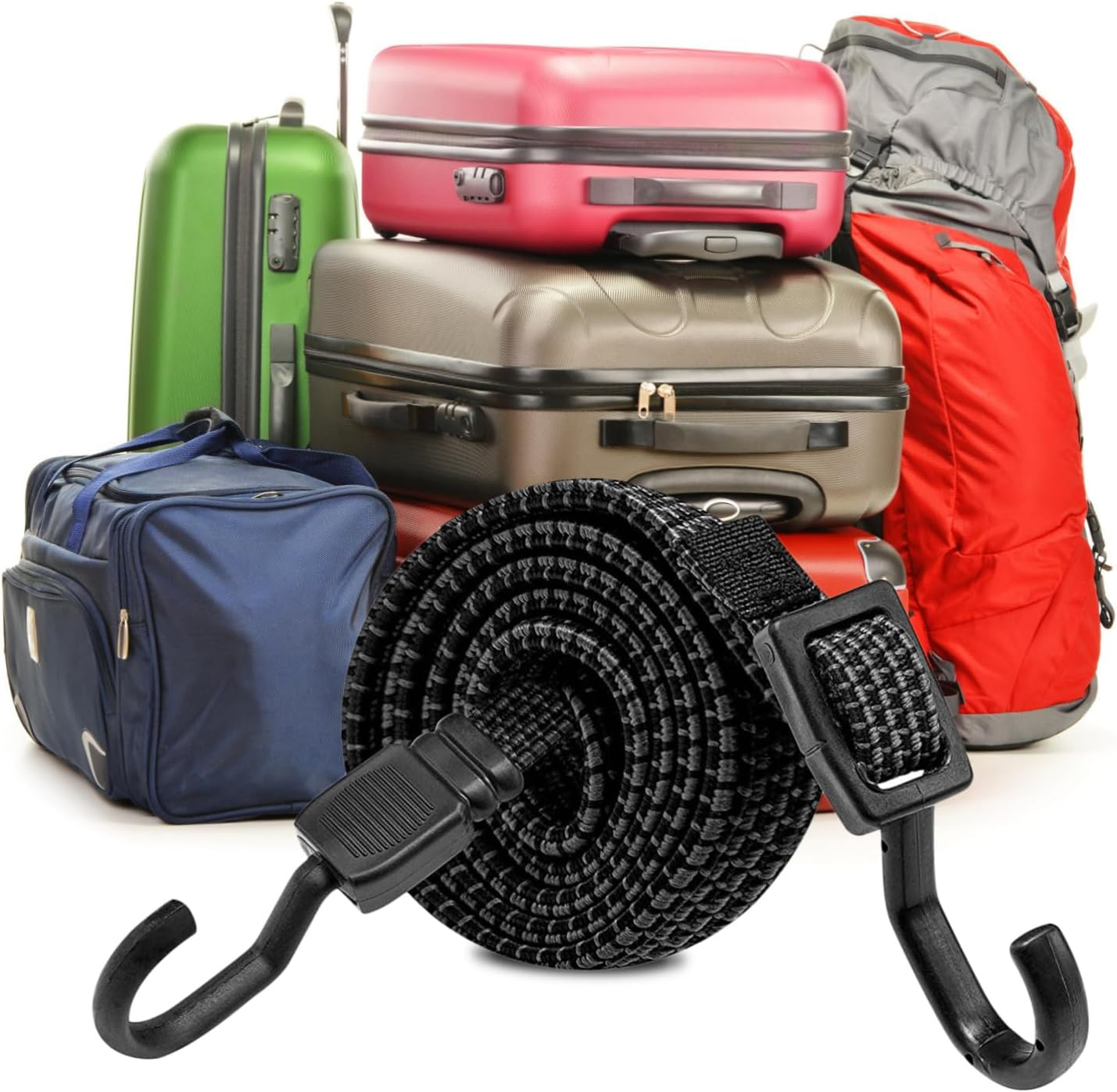 GRIRIW 3Pcs Adjustable Bungee Cord Straps with Hooks, Elastic Rubber Binding Rope 100Cm, Heavy Duty Luggage Tie down for Outdoor Camping, Travel, and Sports image number 6