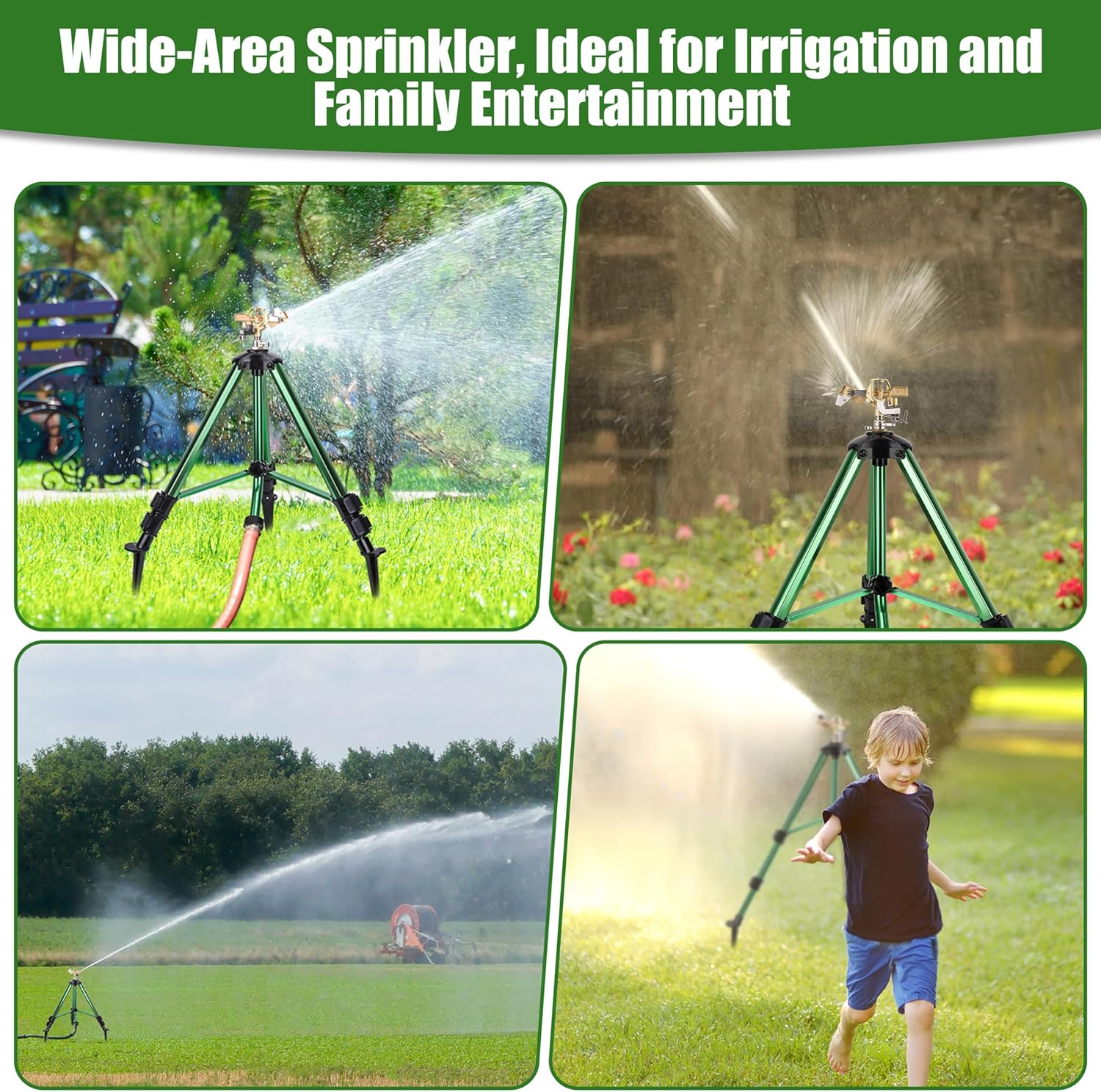 Sprinklers for Yard,Heavy-Duty Impact Sprinkler on Ground Plug Tripod Base, 360 Degree, 0-43 Feet Large Area Coverage Yard Sprinklers, Adjustable Height 16-37&rdquo; Water Sprinkler for Lawn image number 6