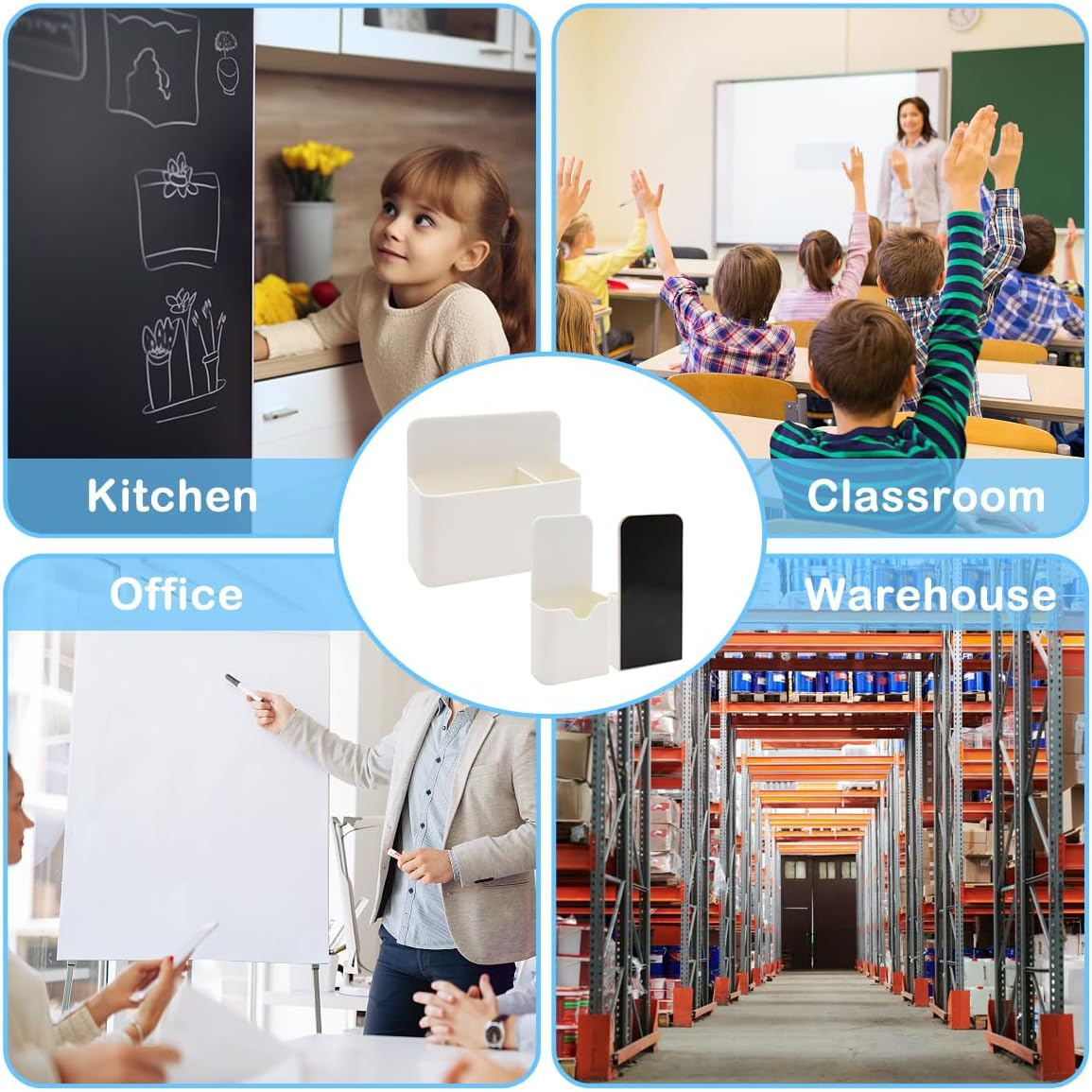 3Pcs Magnetic Pen Marker Holders, FHDUSRYO Dry Erase Marker Magnetic Cup Holder Organizer with Removable Block, Home Office Supplies for Whiteboard Refrigerator Locker image number 2