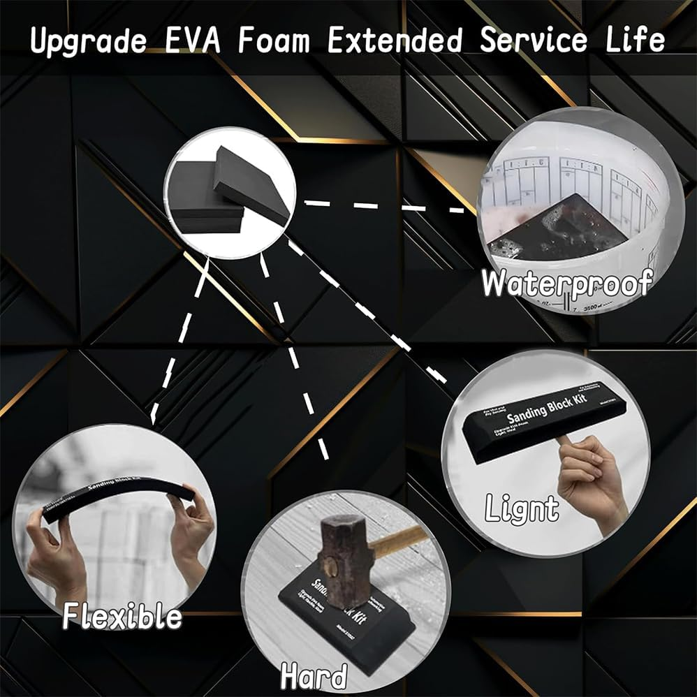 7 Pcs Sanding Block Kit with Sandpaper, Flexible EVA Foam Wet or Dry Autobody Sanding Blocks Kit,Sanding Sponge Blocks for Wood or Automotive Body,For Automotive Paint and Woodworking Sand Furniture