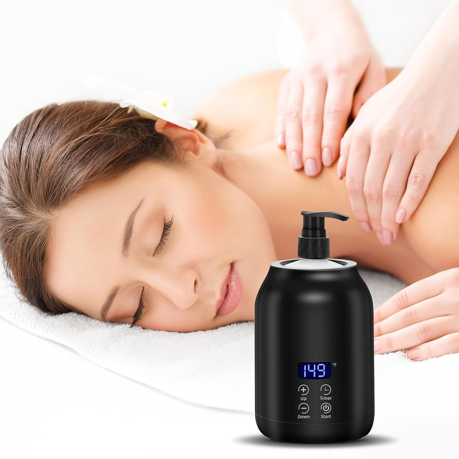 Massage Oil Warmer, Yofuly Electric Massage Oil Digital Heater with Two Oil Bottles, Portable Body Lotion Warmer Cream Heated Dispenser for SPA, Salon and Home Use, Black image number 4