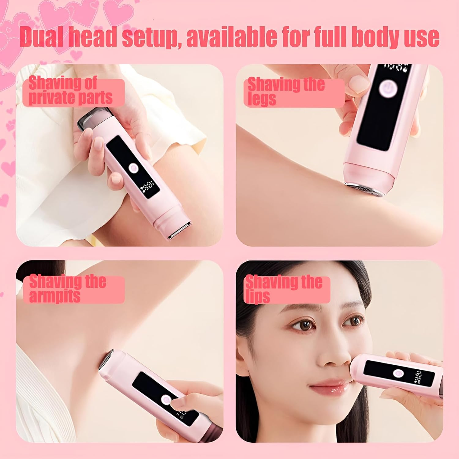 2 In1 Bikini Trimmer for Women Dual Head Electric Shaver Women USB Cordless Epilator Hair Removal for Women Waterproof Dry and Wet Use Lady Shaver Suitable for Body,Face,Armpits,Legs,Arm,Bikini(Pink) image number 5