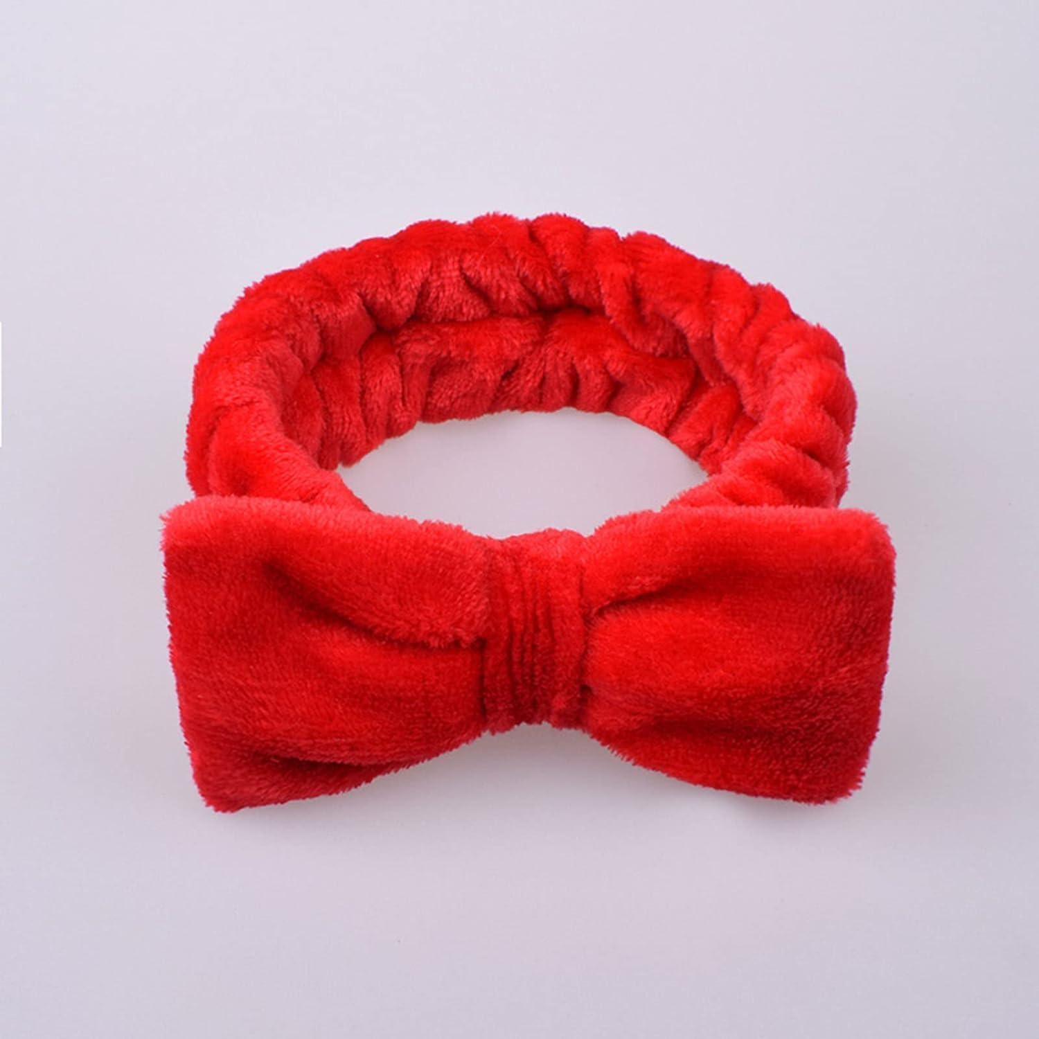 Red Makeup Headband,Cute Hair Band for Washing Face,Spa,Skincare,High Elasticity Bowknot Coral Fleece Bow Head Wrap Hair Accessories for Daily Wear Headbands image number 5