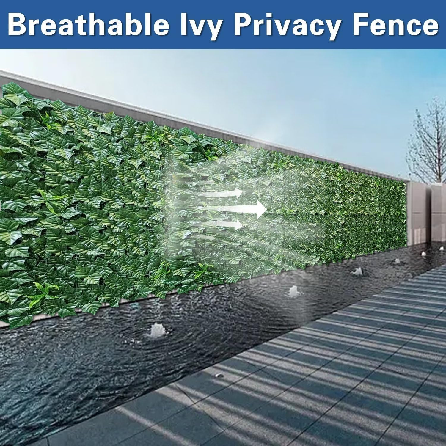 Artificial Ivy Privacy Screen for Fence, 1 * 3M Strengthened Joint Prevent Leaves Falling Off, Faux Hedge Panels Greenery Vines (Green Maple Leaf B) image number 5