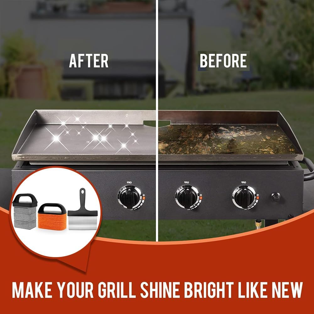 Griddle Cleaning Kit for Blackstone and Flat Top Grills, 10-Piece Set with Grill Stone, Upgraded Scouring Pads, Scraper and Brush with Handle, Easy Grease and Stain Removal image number 3