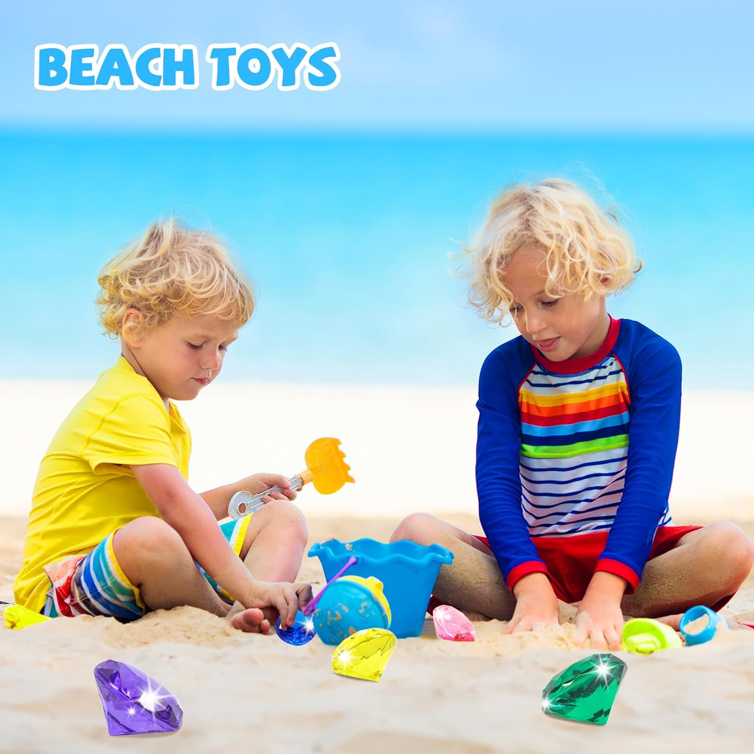 Niceup 26Pcs Diamond Gems Kids Princess Mermaid Pirate Party Favors Treasure Toys, 1.57In Fake Jewels Plastic Gemstones for Easter Eggs Filler Basket Stuffers, Hunt Hide Seek Toys, Diving Pool Toys image number 2