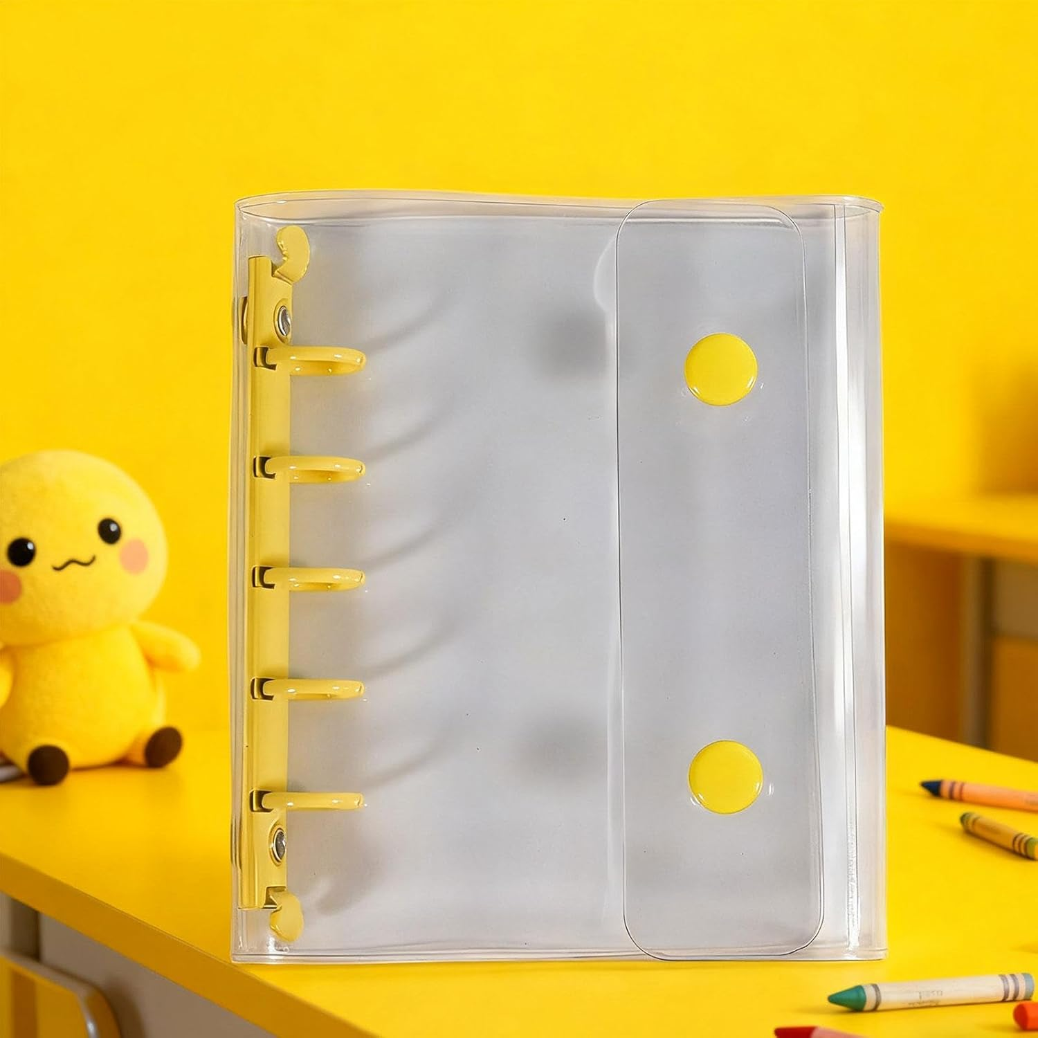 Kowaku Binder Covers Notebook with Blank Inner Papers 5 Holes Photo Album Clear round Binder Cover for Valentines Anniversary, Yellow image number 4