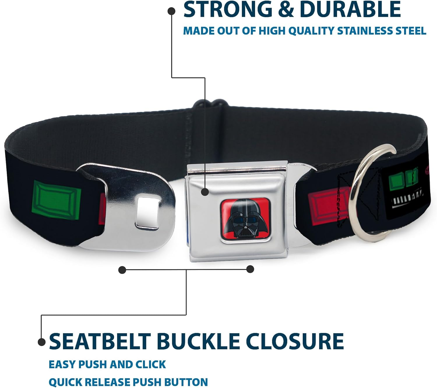 Buckle-Down Dog Collar Seatbelt Buckle Star Wars Darth Vader Utility Belt Bounding3 Black Grays Reds 18 to 32 Inches 1.5 Inch Wide, Multi Color (DC-SB-SWBBV-WSW141-1.5-L) image number 4