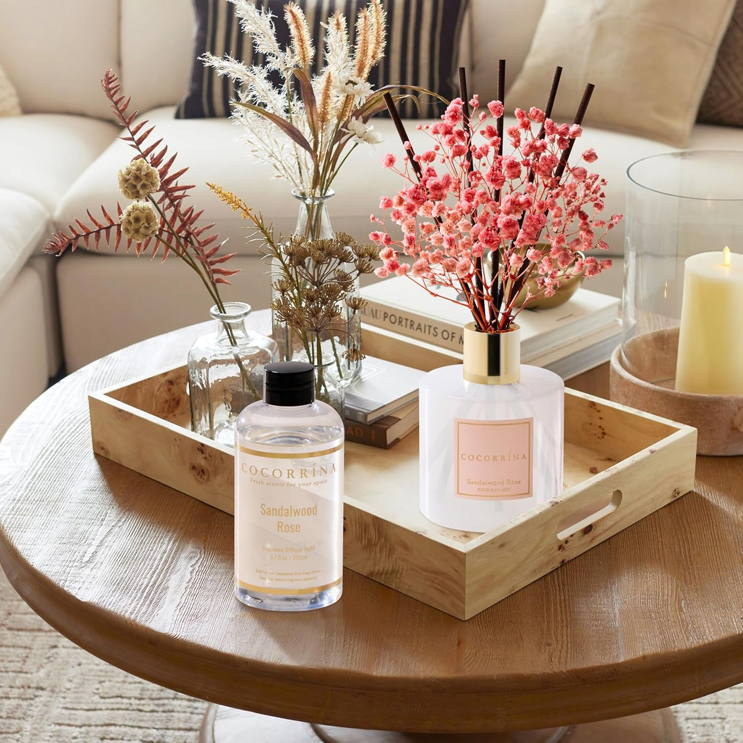 Cocorr&iacute;na Reed Diffuser Oil Refill Sandalwood Rose 200Ml with 8 Sticks - Premium Long-Lasting Floral Essential Oil, Home Fragrance for Bedroom, Bathroom Home Decor image number 6