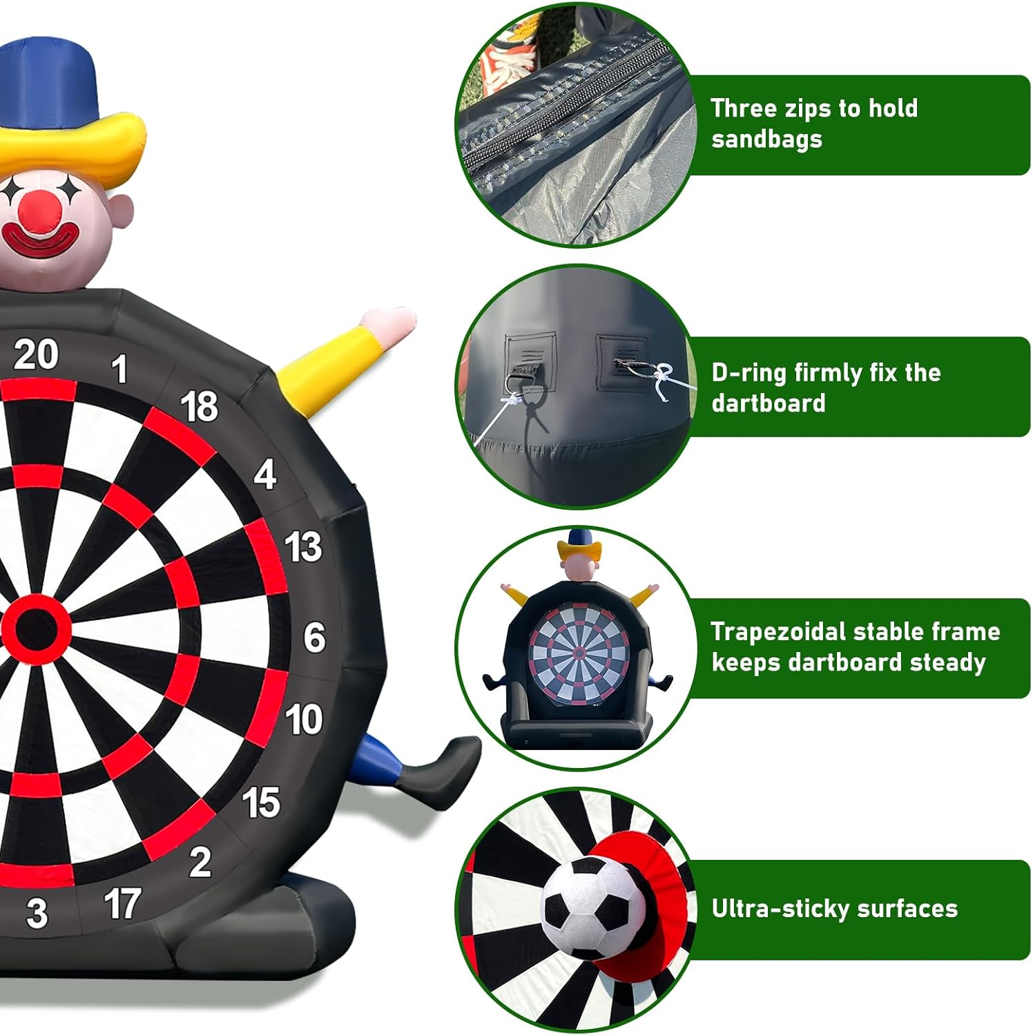 13Ft Inflatable Soccer Dart Board Giant Kickball Dartboard Soccer Darts Inflatable with 350W Blower for Outdoor Yard Gym Camp Sport Games 8 Golf Balls, 2 Kickball image number 2