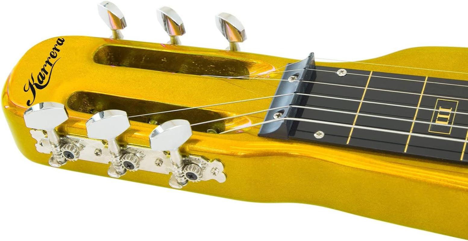 Karrera Guitar 6 String Lap Steel Slide Hawaiian and Blues Music - Metallic Gold