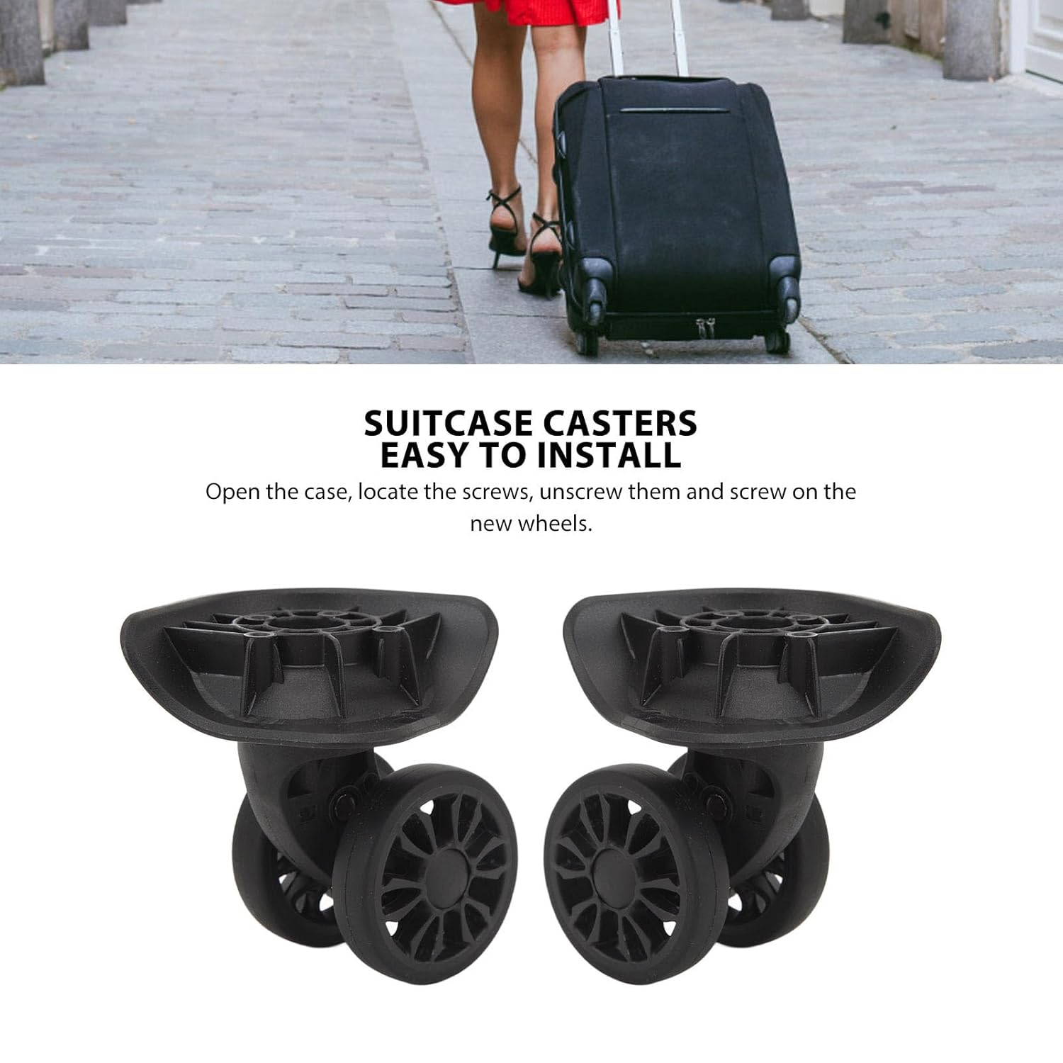Universal Replacement Luggage Wheels, 2-Pack, Easy Installation Suitcase Caster image number 3