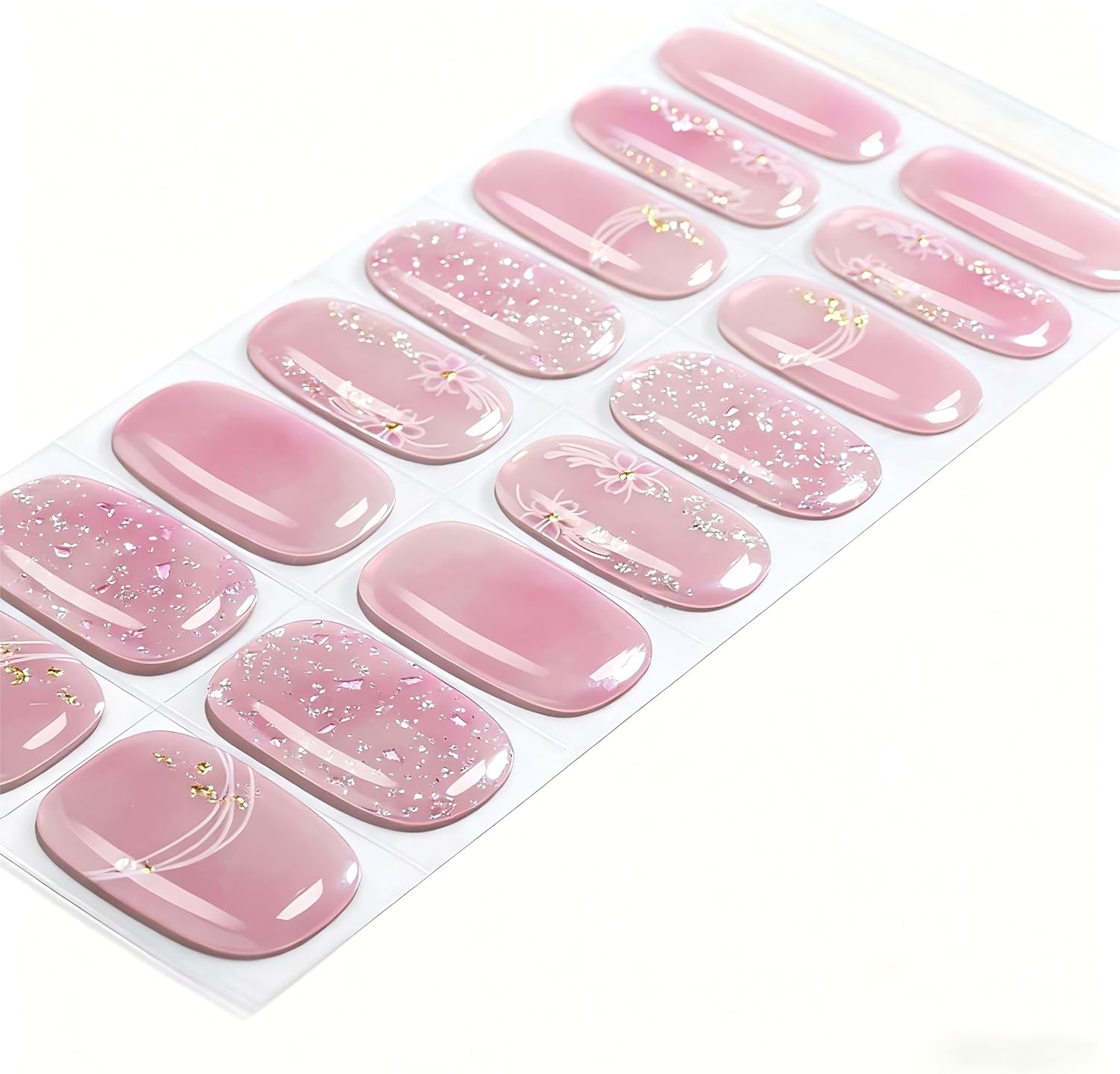 Amiiba 16Pcs XXXXXX French No-Baked Gel Nail Wraps,Waterproof Salon-Quality Self-Adhesive Nail Stickers for Women Girls, No UV/LED Lamp Needed (Lasts 14-28 Days) (Pink Glitter) image number 2