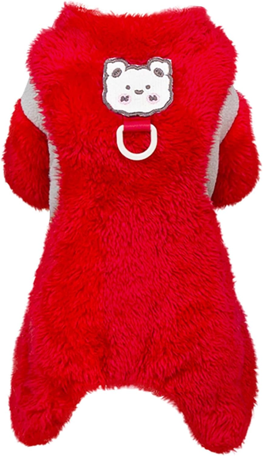 Izefia Dog Jumper Clothing Fleece Wool Onesie Winter Warm Sweat Shirt 4 Legs Jumpsuit Pyjamas Colour Block Cute Jumper for Small Dog Medium Cat image number 3