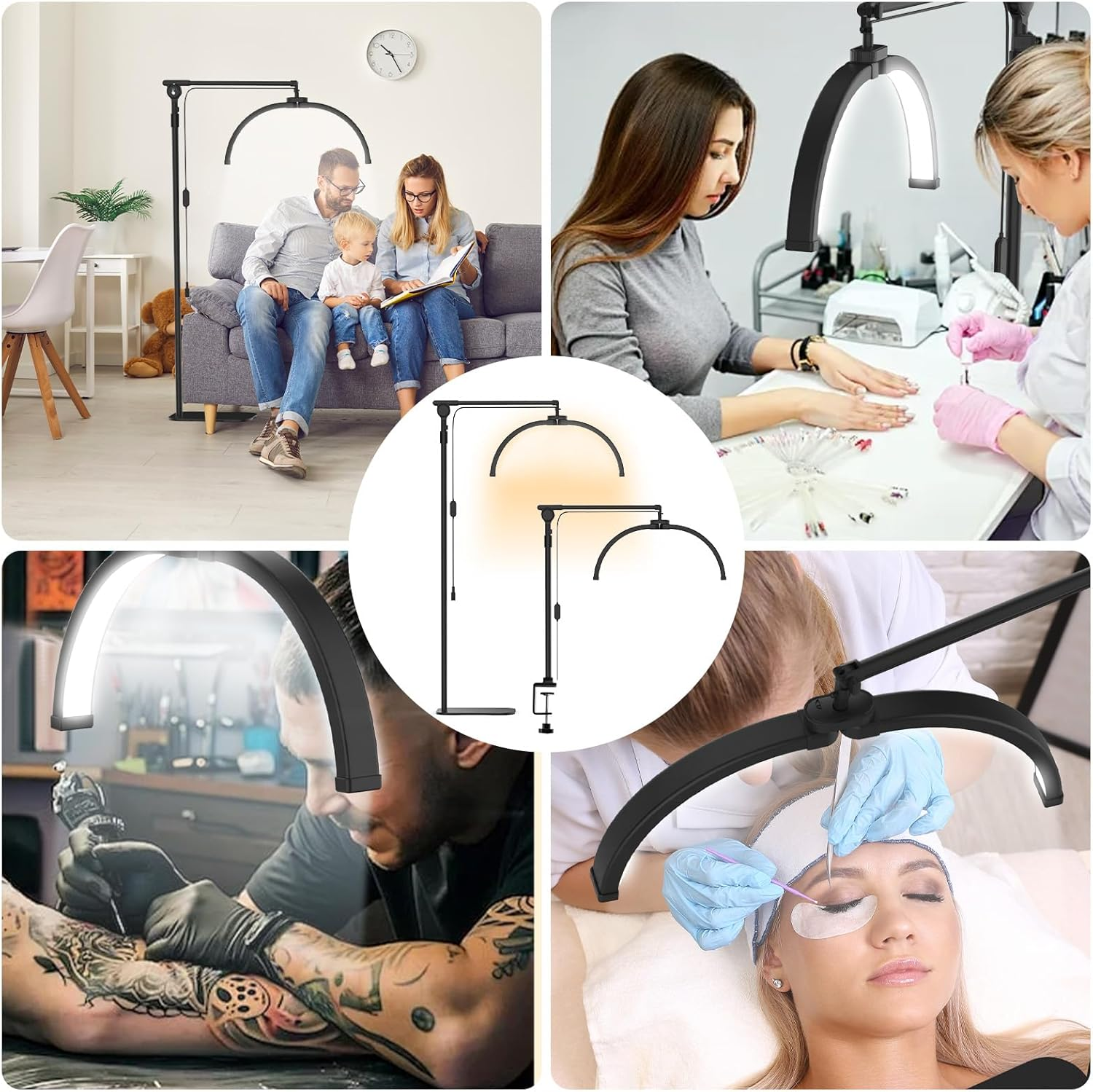 Advwin Lash Light, Half Moon Floor Fill Lamp 2-In-1 Led Desk Lamp with Phone Holder, Rotatable Standing Floor Estheticians Light for Tattoo Salon Eyelash image number 3