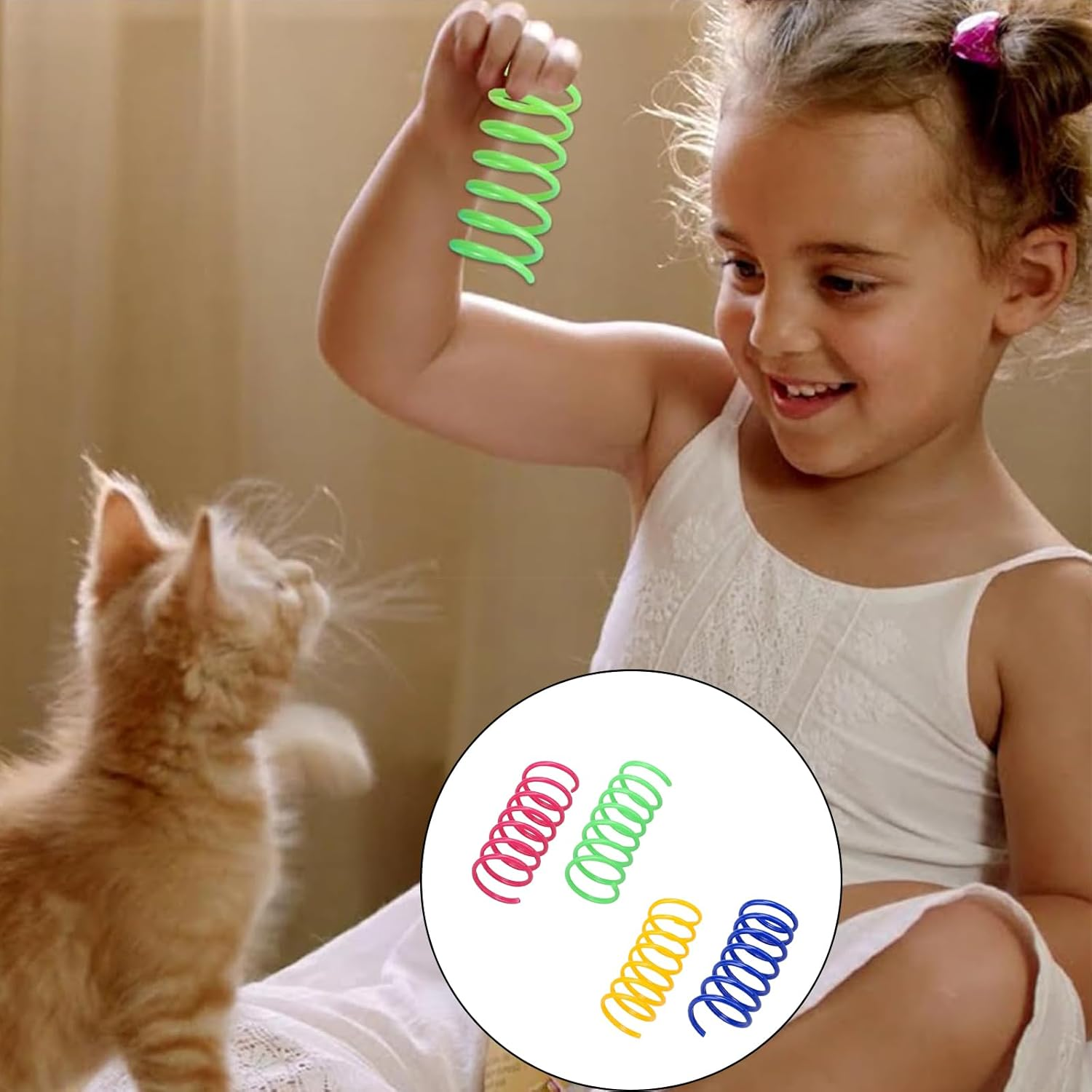Pack of 40 Cat Toy Spiral, Colourful Spiral Toy Cat, Interactive Spiral Cat Toy, Plastic Spiral Feathers Toy Cat, Cats, Spring Toy, Pets Toy for Cats image number 2