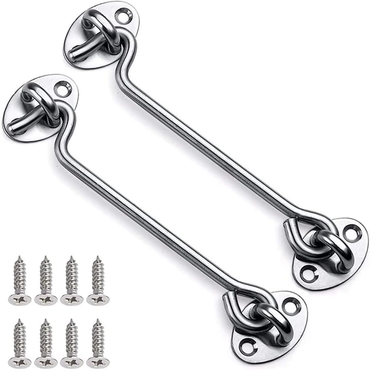 2Pcs Stainless Steel Cabin Door Hook & Eye Latch Lock Shed Gate Catch Silent Holder 10" image number 5