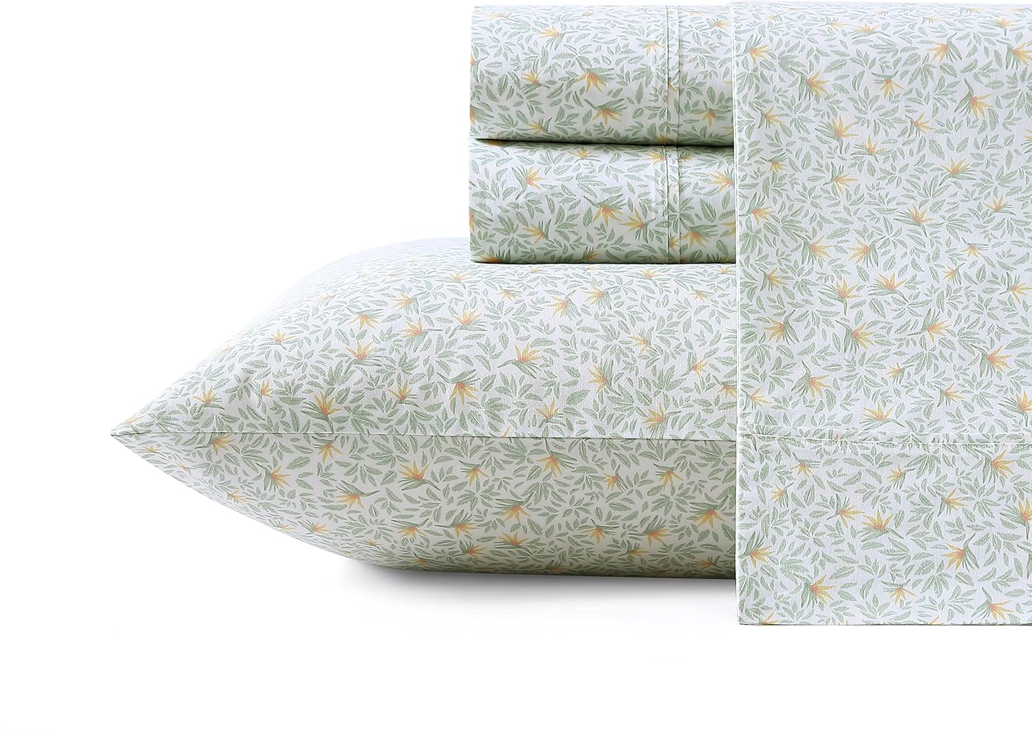 Tommy Bahama - Queen Sheets, Cotton Percale Bedding Set, Crisp & Cool, Stylish Home Decor (Crane Flower Green, Queen)