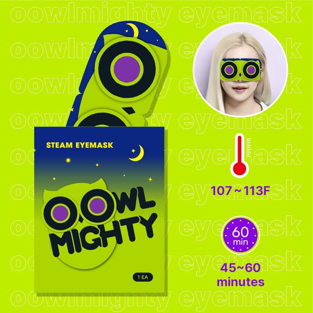 Oowl Mighty Steam Eye Mask for Dry Eyes, Self Heating Eye Compression for Stress Relief, Disposable Eye Mask for Relaxation, Travel Home Office Gifts, 12 Packs, Unscented