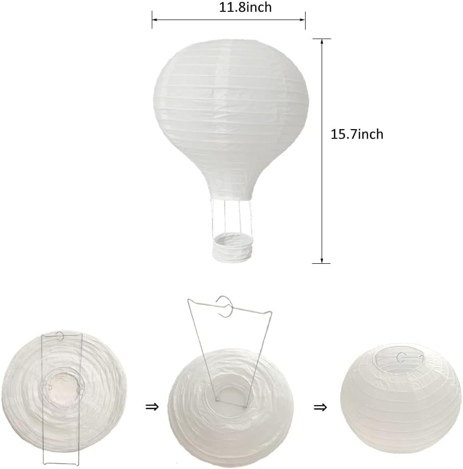 (6 Packs) 12-Inch White Paper Lanterns Decorative Chinese/Japanese Hanging round Paper Lanterns Lamp for Birthday, Wedding, Christmas Xmas, Bridal, Home Decor, Party Decoration (Hot Air Balloon) image number 1