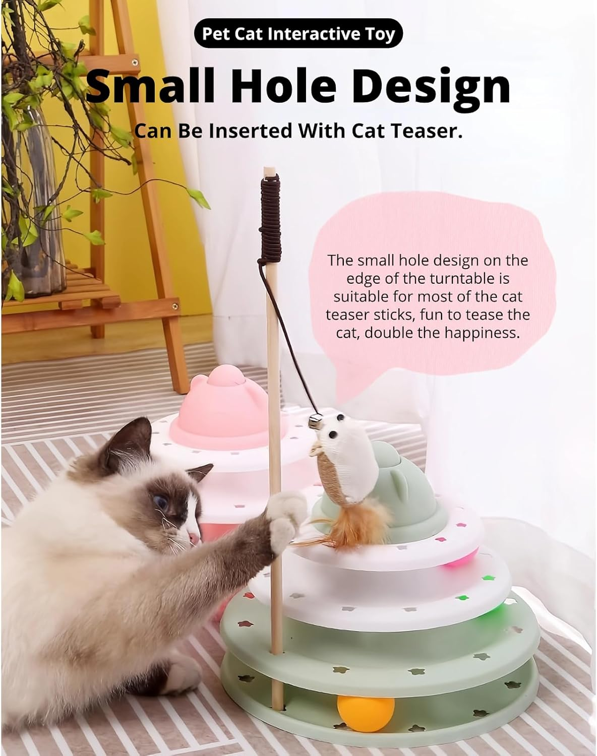 Cuifati Cat Roller Ball Toy, 3 Tracks Plastic Cat Turntable Toy, Kitten Tower Toy with 3 Colourful Balls, for Multiple Indoor Cats