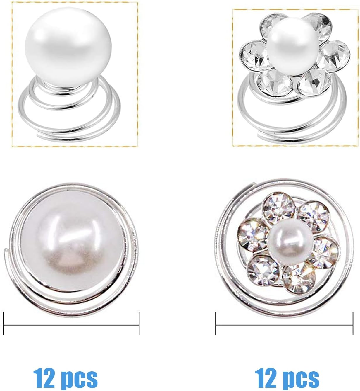 Esshogo Pack of 24 Bridal Hair Pins, Spiral Hair Pins, Hair Rhinestone Pearl Hair Pin Diamond Pearl Flower Jewels Accessories Spiral Wedding Hair Clip for Women, Girls, Wedding, Bridal Shower (2 image number 1