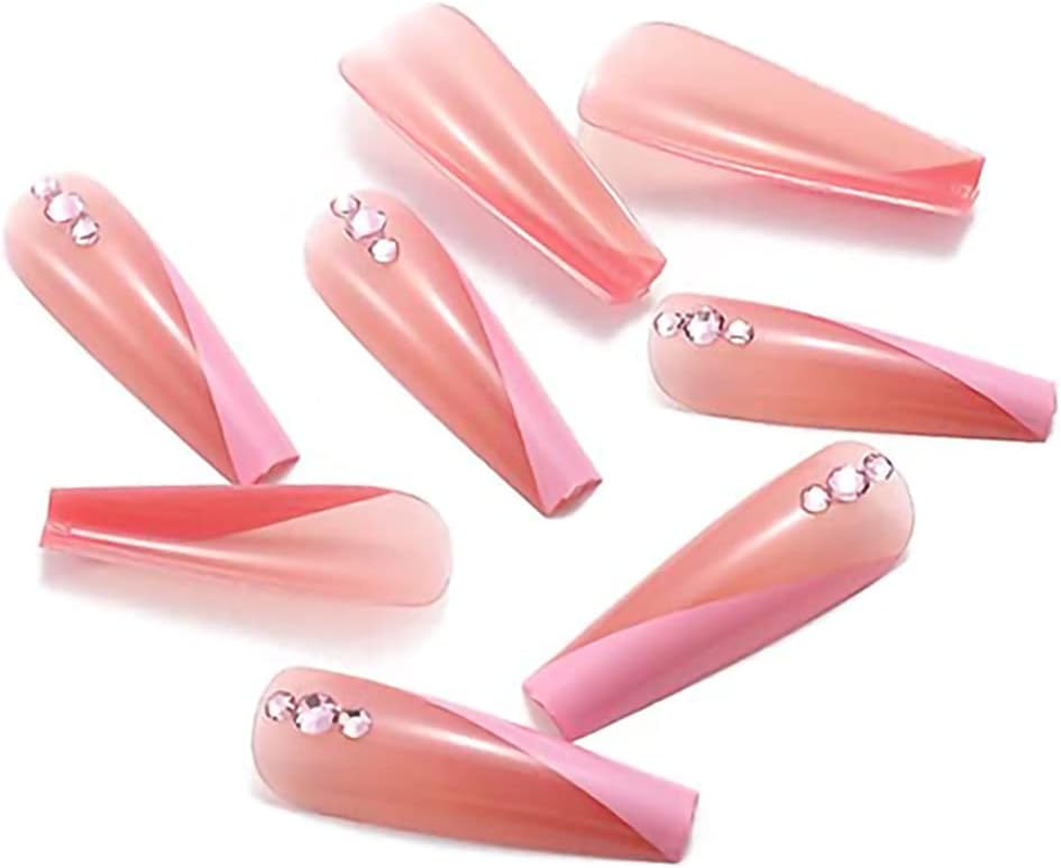 Rhinestone Press on Nails 24PCS Extra Long Pink Ballerina False Nails Full Cover Artificial Nails Tips for Women and Teen Girls image number 4