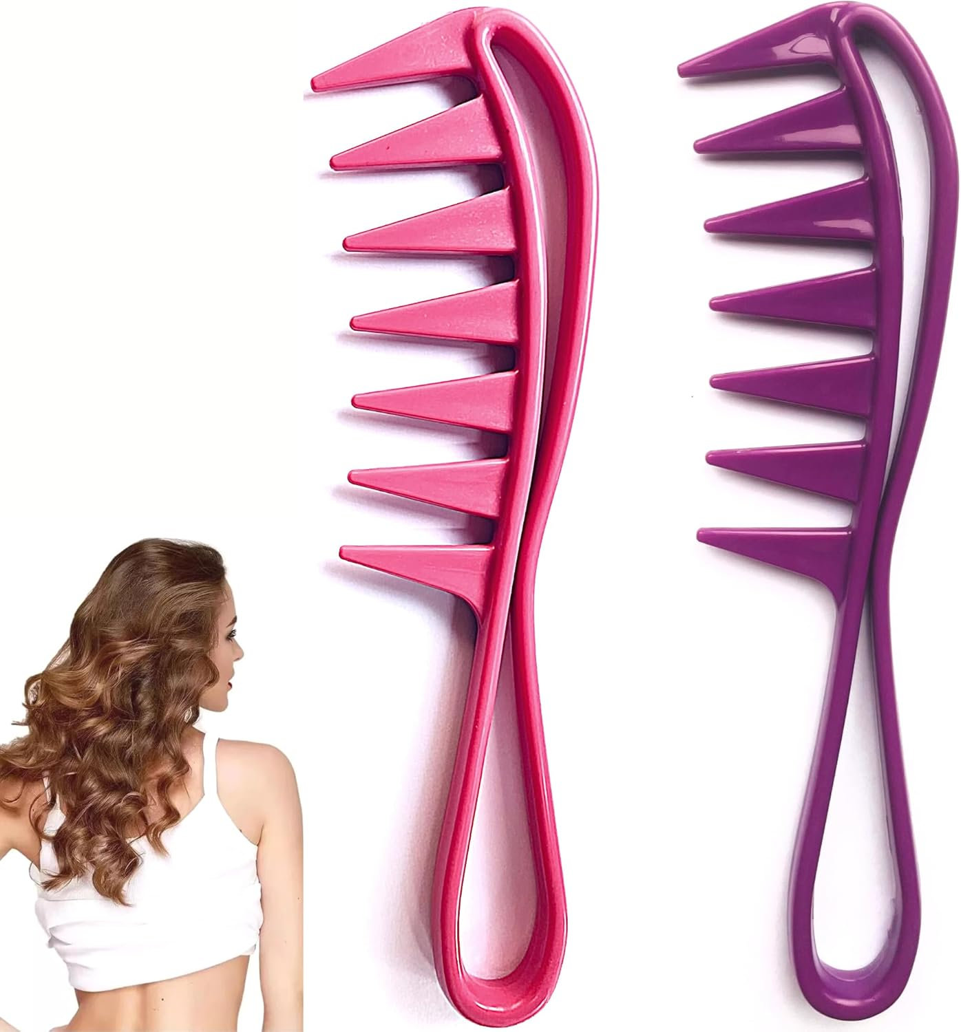 Wide Tooth Hair Comb for Detangling Curly, Smooth, Curly, Afro, Beard Antistatic, Heat Resistant Professional Hairstyling, Brush for Men, Women or Children (Pink)