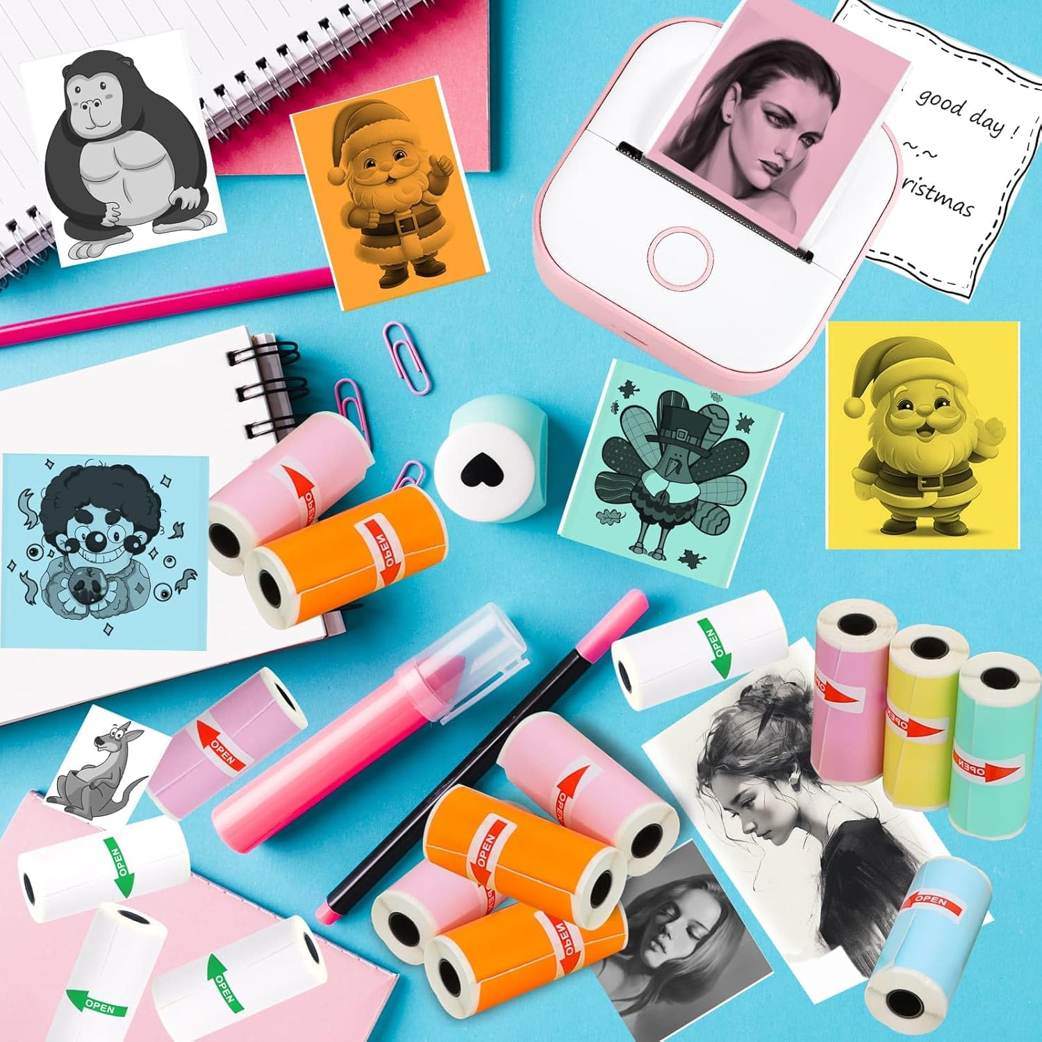 6 Rolls Colored Thermal Sticker Paper for Phomemo T02/M02/M02S PRO Mini Printer,Self-Adhesive Paper 53 * 28Mm,Hd Label for Pocket Inkless Portable Photo Printer to Print,Note,List - 3 White+Orange+Purple+Green image number 6