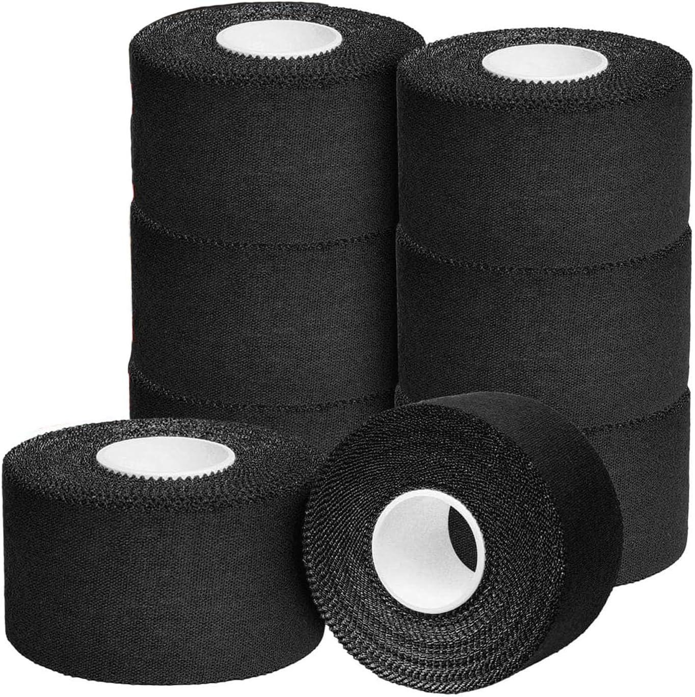 White Athletic Sports Tape Strong Easy Tear NO Sticky Residue BEST TAPE for Athlete & Medical Trainers. PERFECT on Bat, Lacrosse/Hockey Stick, Lifters, Climbers & Boxing 1.5" X 32.8 Feet, 8 Packs (Black) image number 1