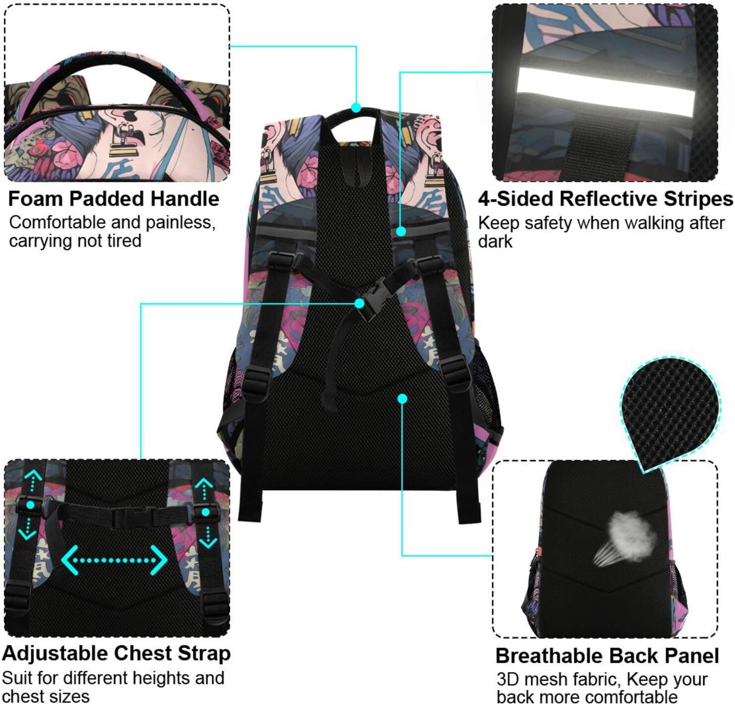 AIXIWAWA Anime Samurai Travel Backpack for Women Men Laptop Backpack Casual Daypacks with Padded Straps and Back 11.6&times;4.9&times;16.7 IN, Multicolor, 11.6&times;6.9&times;16.7Inch image number 6