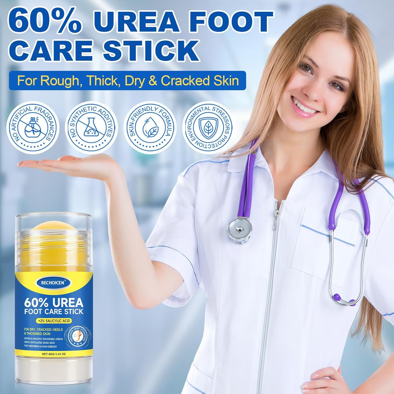 Urea Cream 60 Percent for Feet with 2% Salicylic Acid - Heel Balm,Foot Cream for Dry Cracked Feet,Cracked Heel Repair,Exfoliate Foot Skin,40G,1Pcs image number 5