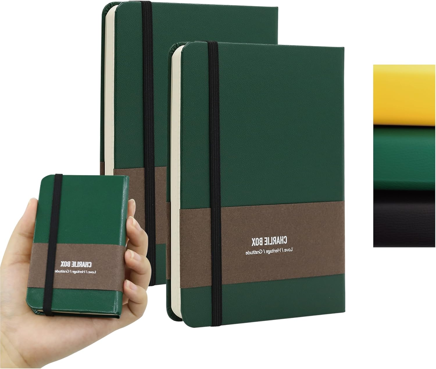 TUNJILOOL A6 Leather Journal Notebook - 2Pack Dotted/Grid/Blank Pages, 100GSM Thick Paper, Water-Resistant Cover, Elastic Closure & Inner Pocket (Black) image number 6