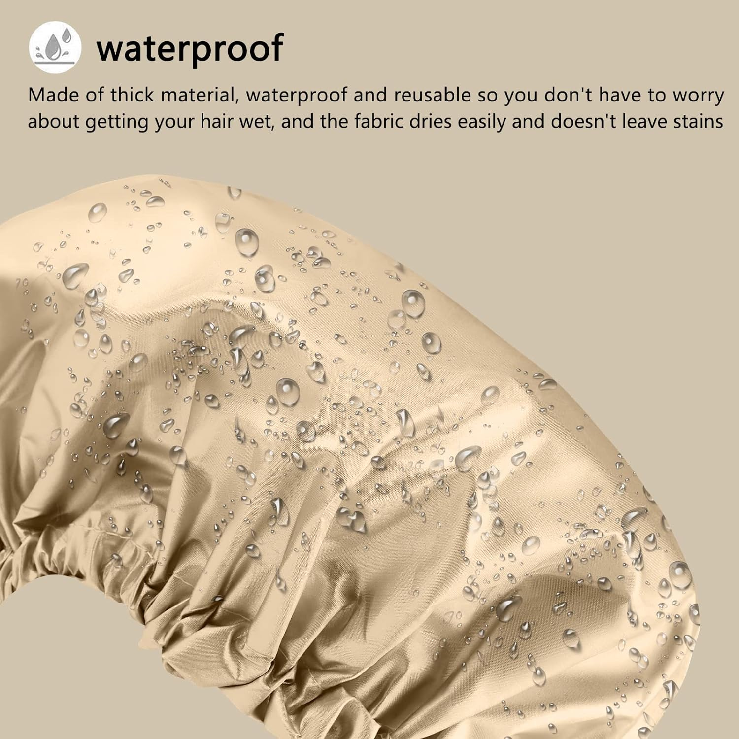 Shower Cap, Large Adjustable & Reusable, Double-Layer for Dreadlocks, Waterproof Bath Cap for Women, Girls, Braids, SPA, Long Hair (Khaki) - Khaki image number 3