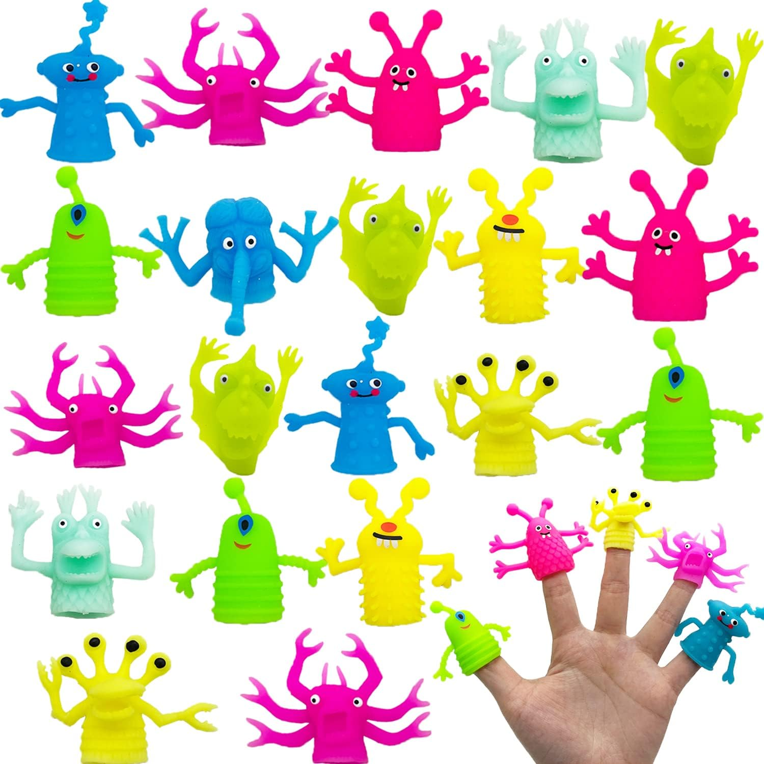 20 Finger Puppets Toys,Funny Monster Stretchy Finger Puppets,Soft Rubber Finger Doll Toys for Children'S Party Favors (Random Colors and Styles) image number 1