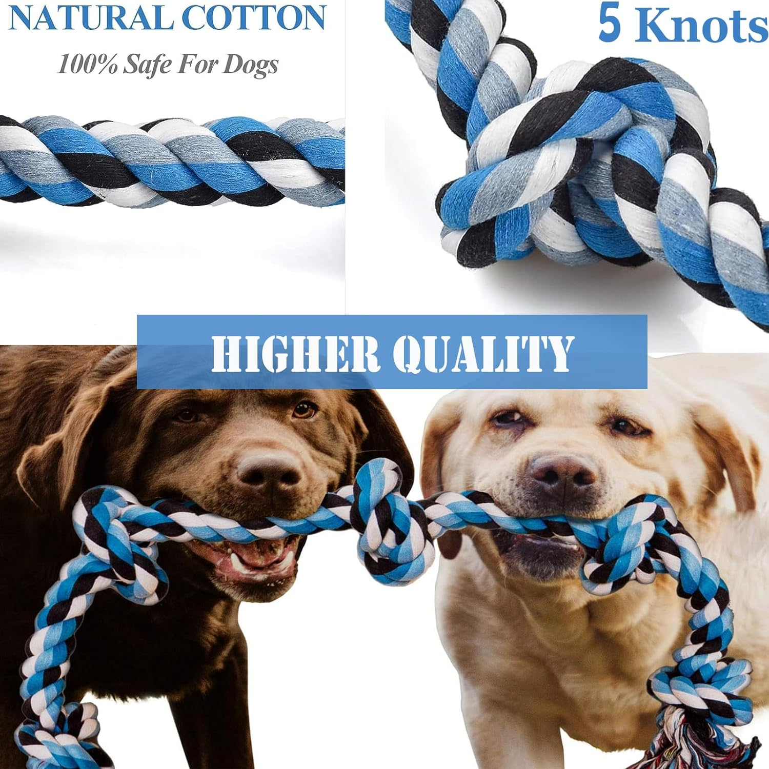 Dog Rope Toys,Dog Toys for Aggressive Chewers, 5Pcs Indestructible Dog Chew Toys for Medium to Large,Cotton Rope Heavy Duty Dog Teething Chew Toy,Tug of War Indoor Outdoor Interactive Dog Toys image number 5
