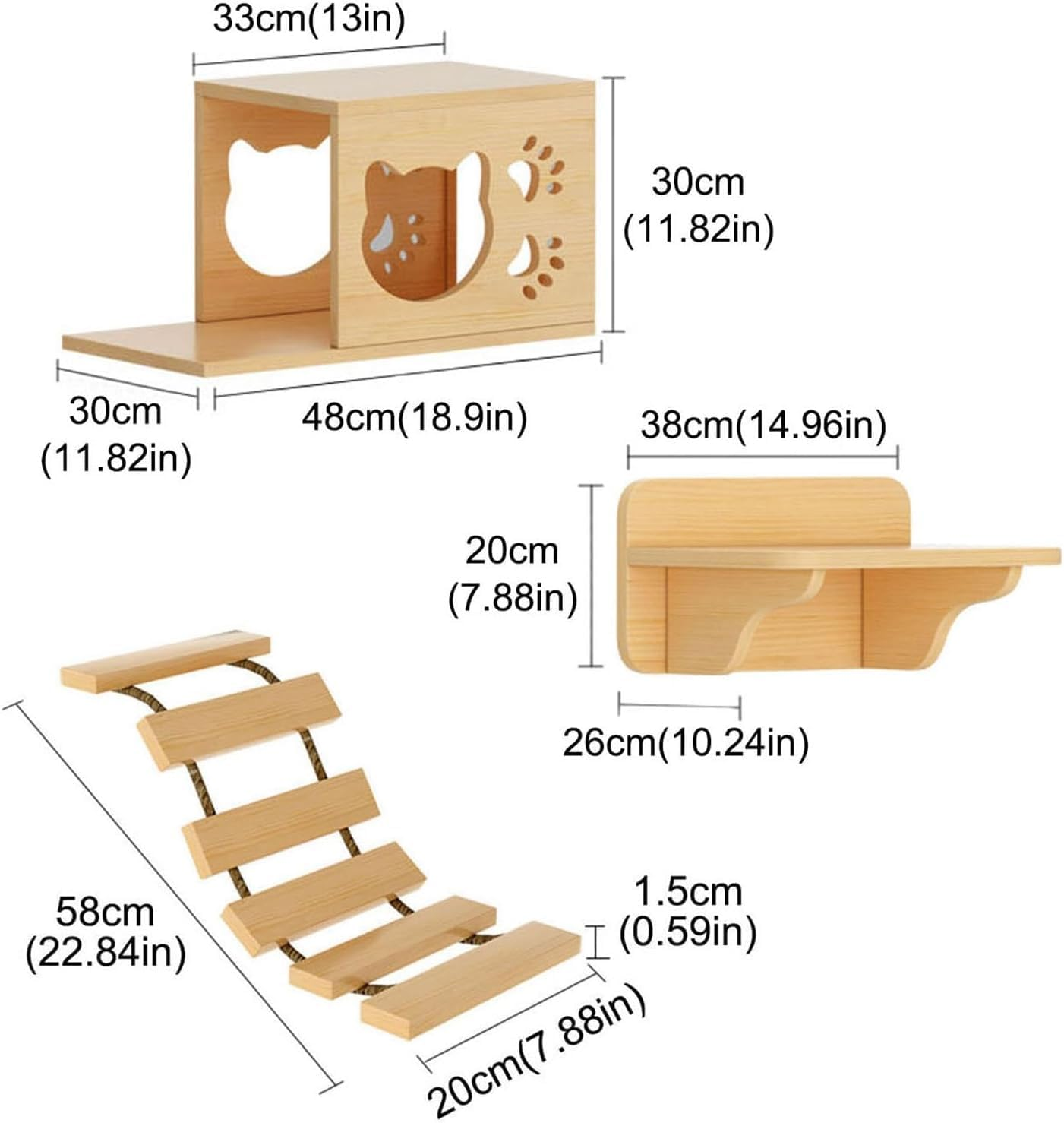 Wall-Mounted Cat Climber Set Cat Wall Shelves Cat Condo Wood Indoor Cat Tower with Cat Shelves image number 5