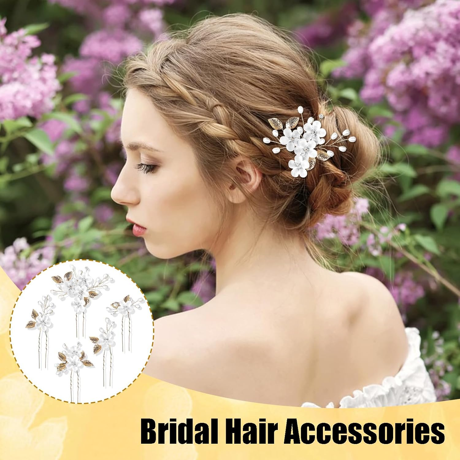 Wedding Hair Pins, 5 Pieces Hair Accessories Bridal U-Shaped Flowers Pearls Hair Pins for Bride Wedding Hair Accessories Bridal Jewellery Wedding Jewellery for Women and Girls image number 6